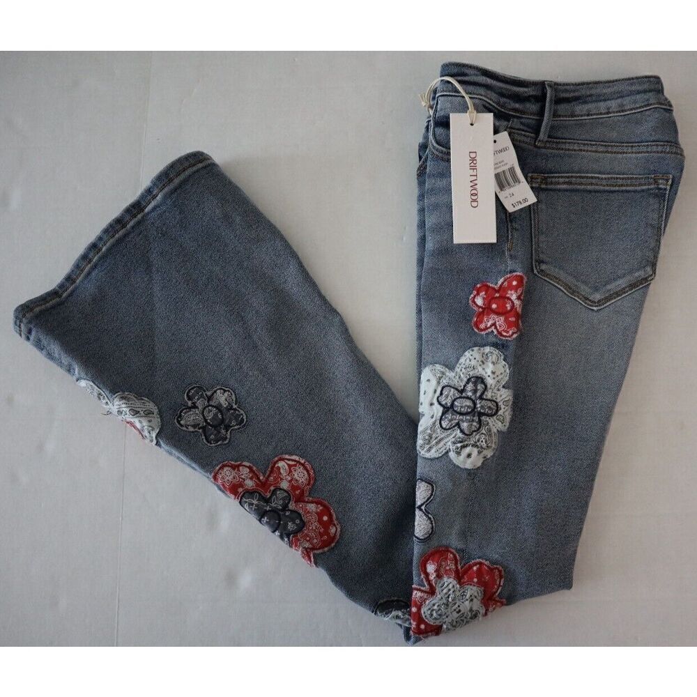 Driftwood x FP Sz 24 Med. Wash Farrah American Bandstand Embroidered Jeans - Picture 7 of 11